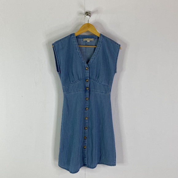 Loft Petite Chambray Button Down Flare Dress in Botanic Blue - Picture 10 of 13